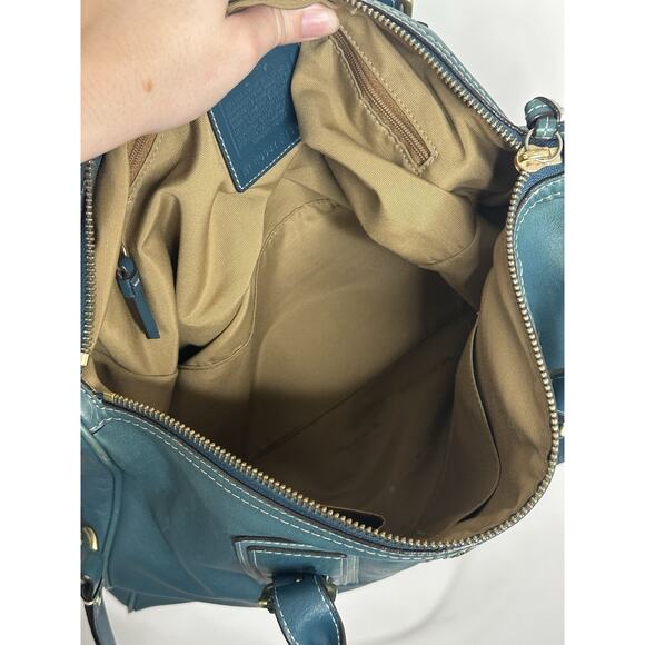 COACH BAG PURSE DOUBLE HANDLE DOUBLE ZIPPER SATCHEL TURQUOISE Satchel - Picture 12 of 14